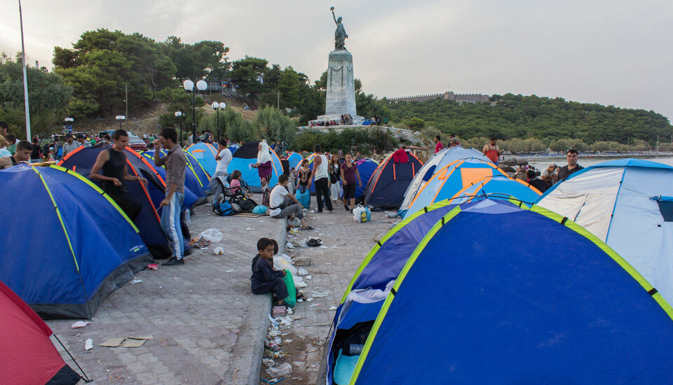 Flyktningleir i Mytilene på den greske øya Lesvos.