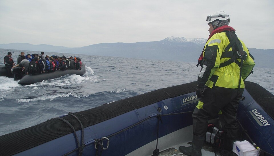 Flyktninger krysser Middelhavet fra den tyrkiske kysten til Lesvos i januar 2016.