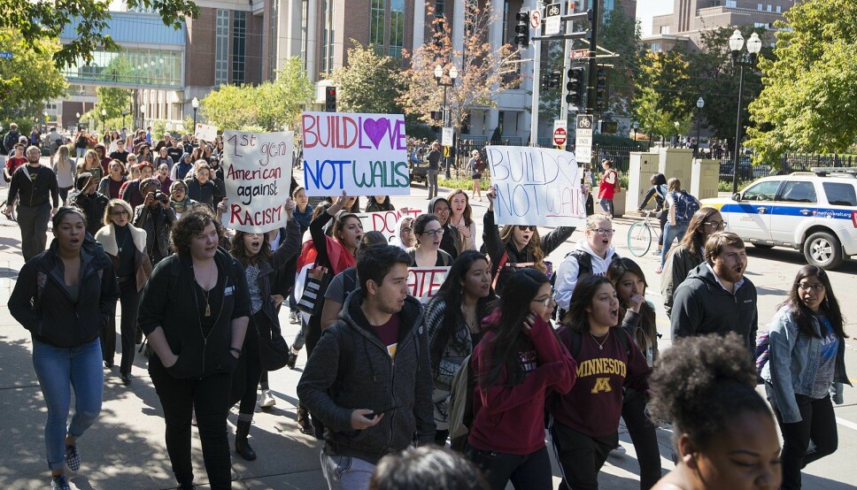 Studentdemonstrasjon mot rasisme på campus i Minneapolis i oktober 2016.