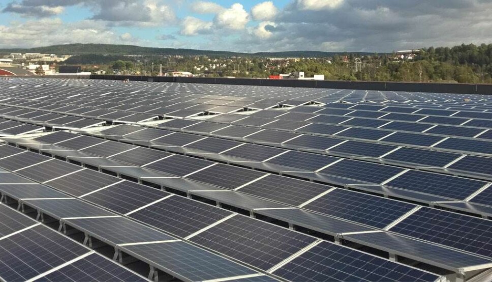 De 15 000 kvadratmeterne med solcellepaneler som ASKO Norge har montert på taket i Oslo produserer energi til el-lastebiler.