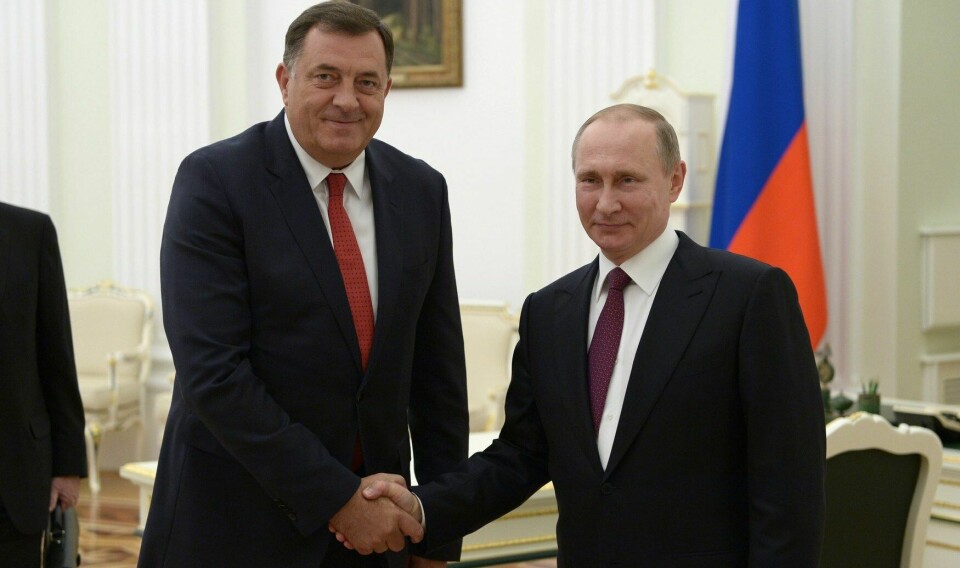 Presidenten i Republika Srpska Milorad Dodik og Russlands president Vladimir Putin under et møte i Kreml i 2016.