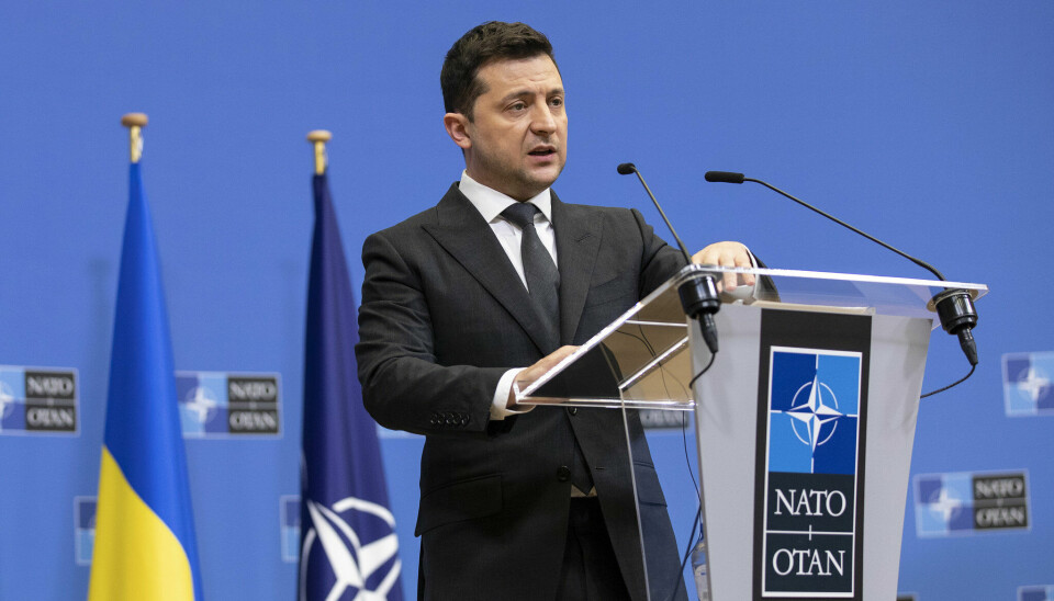 Volodymyr Zelenskyj talte til NATO i desember i fjor.