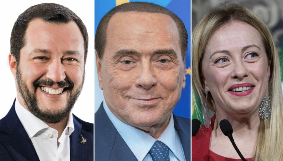 Flere italienske partier har tette bånd til Russland, inkludert Matteo Salvinis (venstre) La Lega og Silvio Berlusconis (midten) Forza Italia. «Russlandsproblemet» kommer til å bli en utfordring for Giorgia Melonis (høyre) regjering, mener Teresa Coratella, som er programleder ved European Council on Foreign Relations' Italia-kontor.