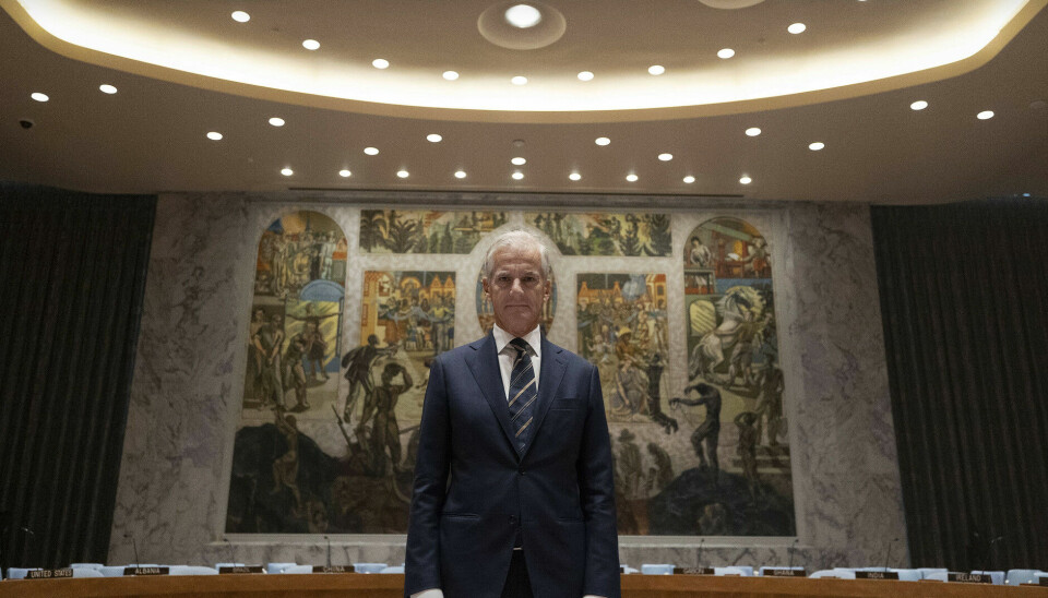 Statsminister Jonas Gahr Støre i Sikkerhetsrådssalen 22. september 2022.