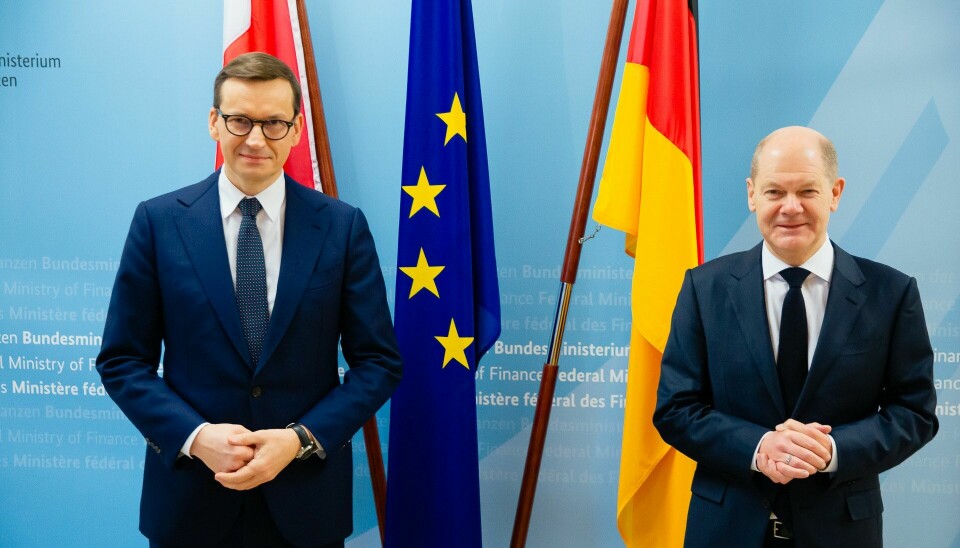 Polens statsminister Mateusz Morawiecki og Tysklands forbundskansler Olaf Scholz.