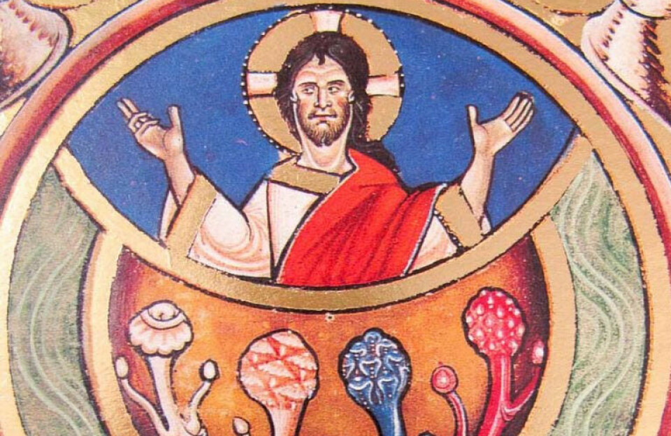 «La de små paddehatter komme til meg.» Jesus poserer med sopp i dette kunstverket fra Great Canterbury Psalter fra omkring år 1200.