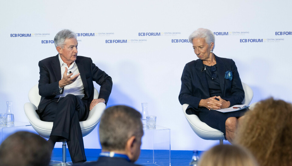 USAs sentralbanksjef (Federal Reserve) Jerome Powell og sjef for den europeiske sentralbanken (ECB) Christine Lagarde.