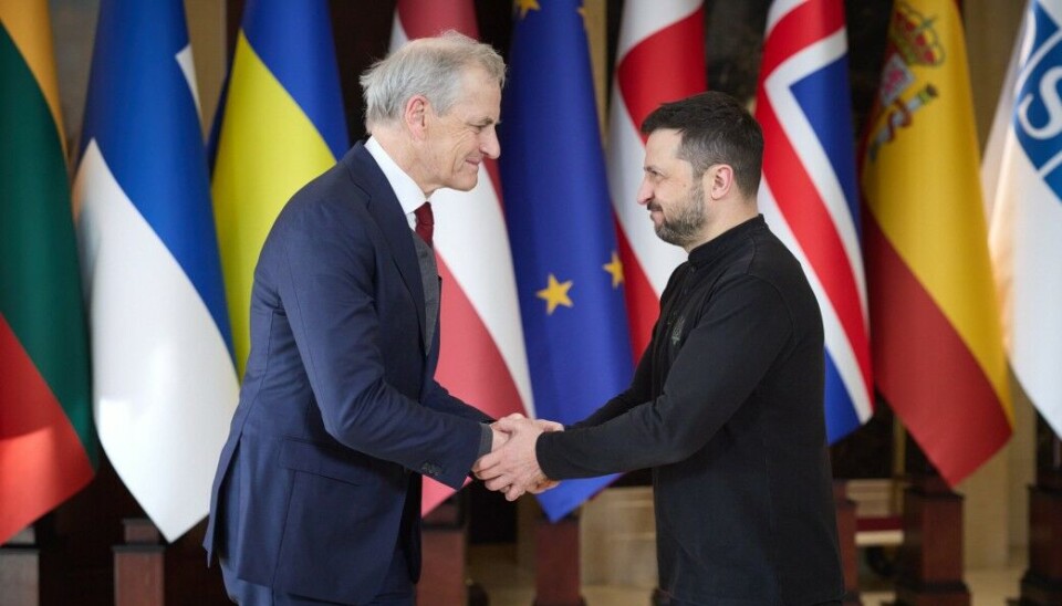 Statsminister Jonas Gahr Støre og Ukrainas president Volodymyr Zelenskyj i Kyiv under treårsmarkeringen for Russlands fullskala invasjon 24. februar 2025.